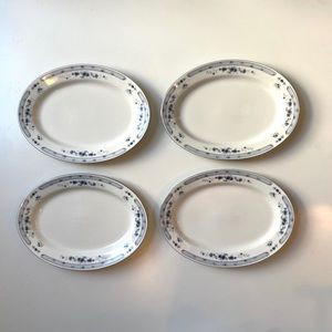 Set (4) Sango Valencia Oval Serving Platters Platinum Trim Blue F…